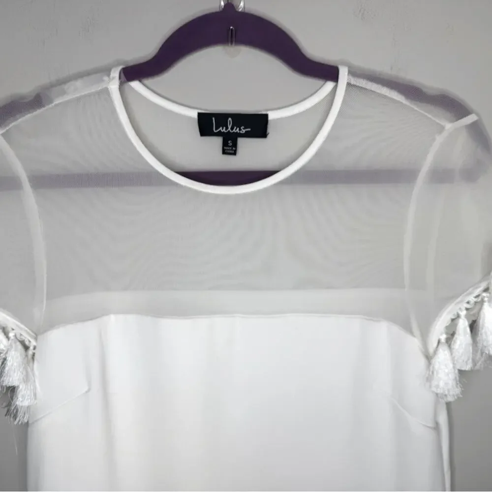 Lulus White Shift Dress with Fringe Size Small Ivory - Picture 7 of 7